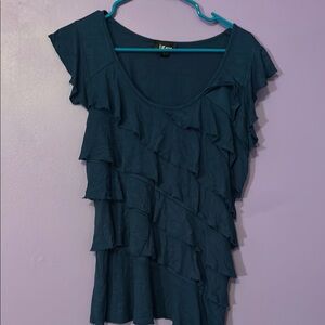 Iz Byer Blue Ruffled Flutter Sleeve Top